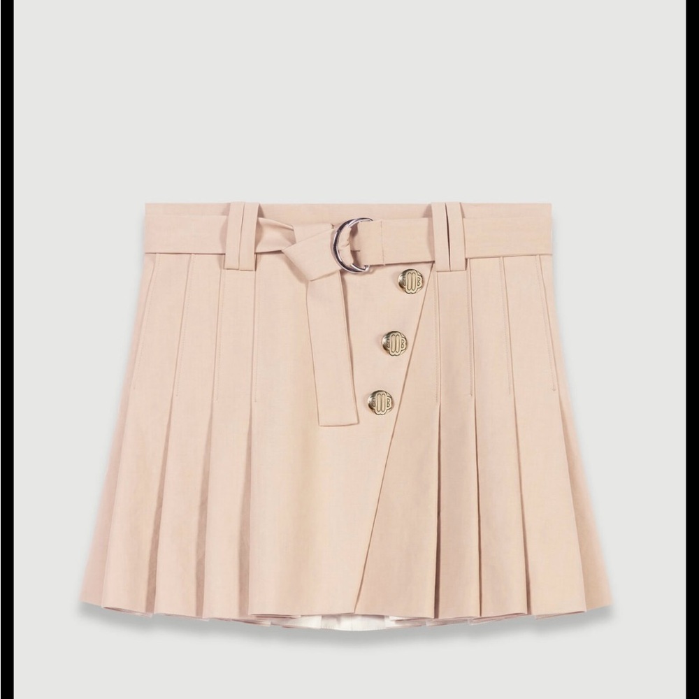 Maje Beige Pleated A-Line Skirt